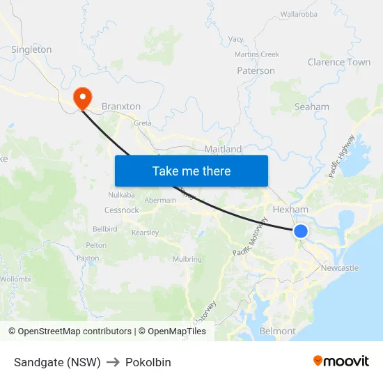 Sandgate (NSW) to Pokolbin map
