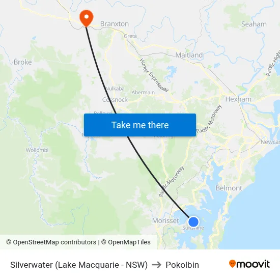 Silverwater (Lake Macquarie - NSW) to Pokolbin map