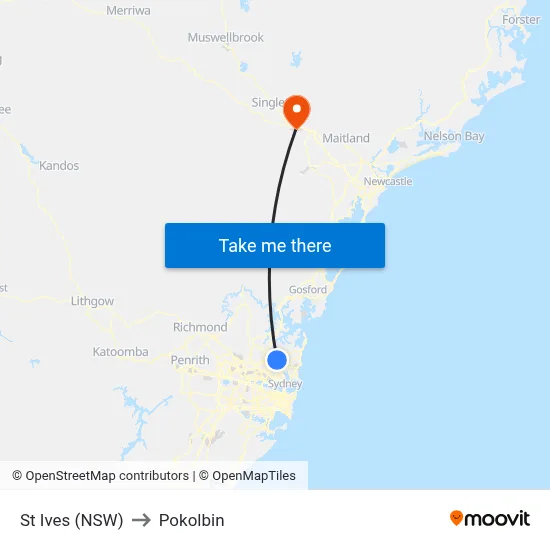 St Ives (NSW) to Pokolbin map
