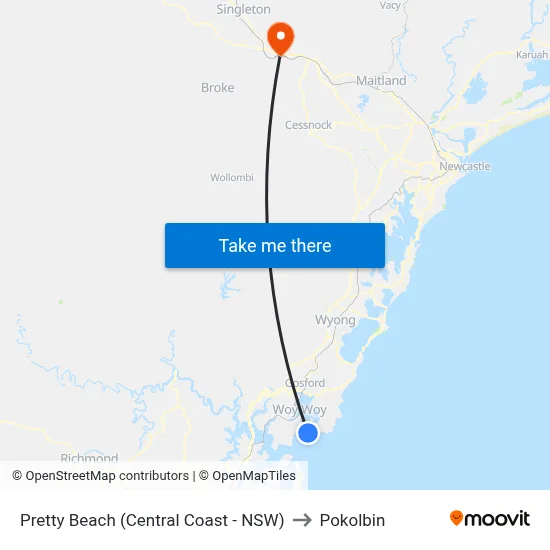 Pretty Beach (Central Coast - NSW) to Pokolbin map