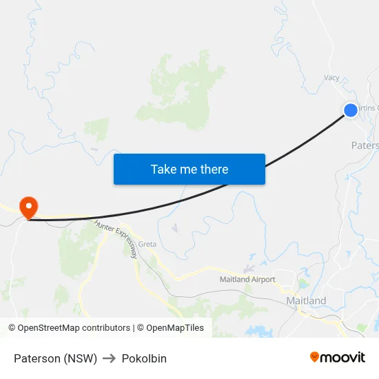 Paterson (NSW) to Pokolbin map