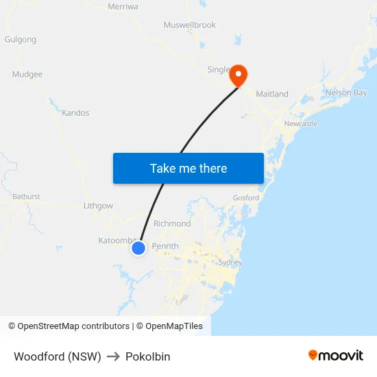 Woodford (NSW) to Pokolbin map