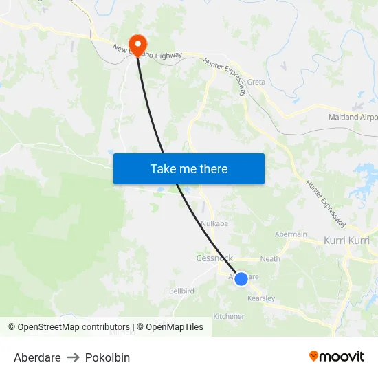 Aberdare to Pokolbin map