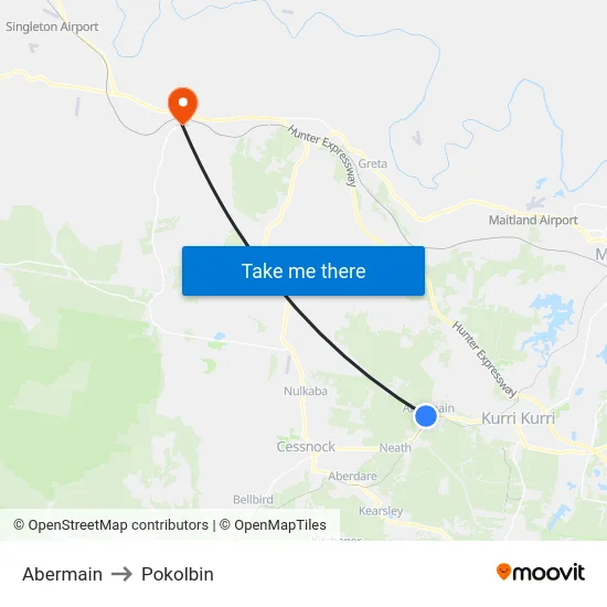 Abermain to Pokolbin map