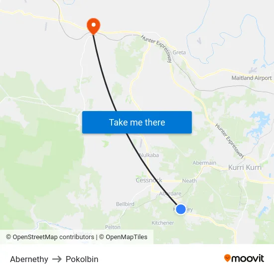 Abernethy to Pokolbin map