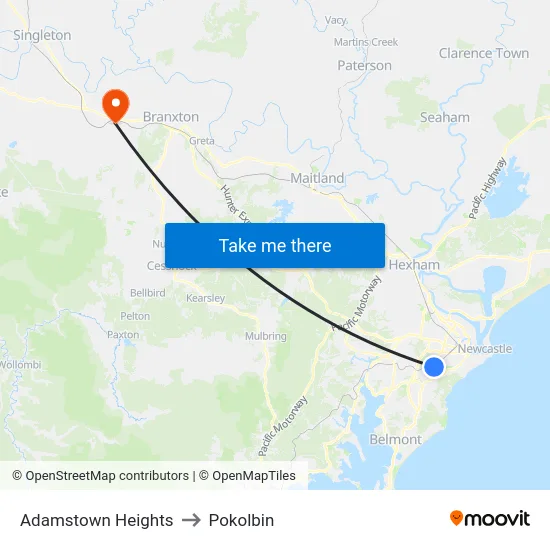 Adamstown Heights to Pokolbin map