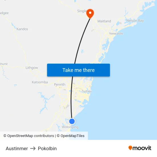 Austinmer to Pokolbin map
