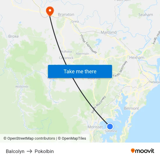 Balcolyn to Pokolbin map