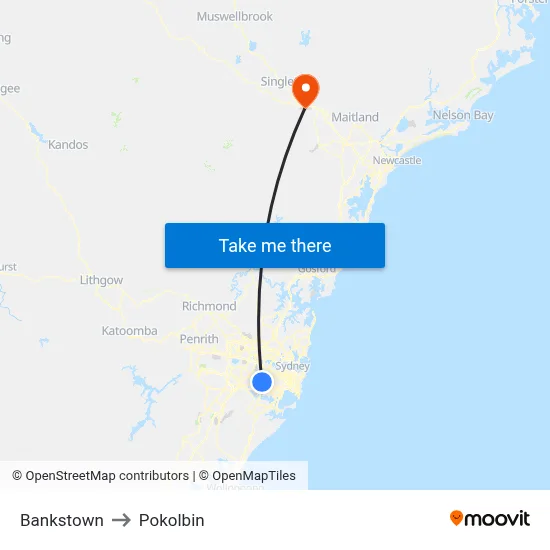 Bankstown to Pokolbin map