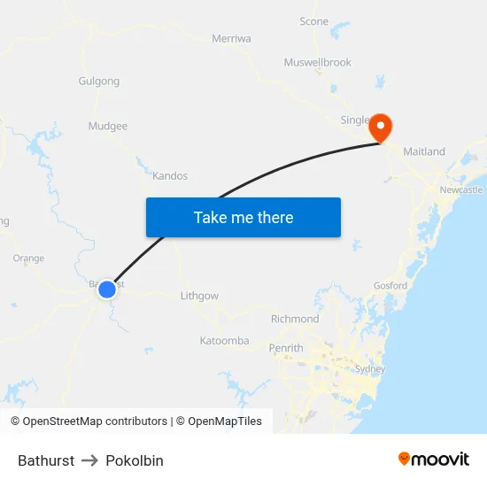 Bathurst to Pokolbin map