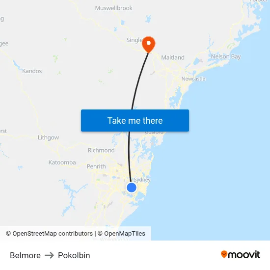 Belmore to Pokolbin map