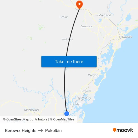 Berowra Heights to Pokolbin map