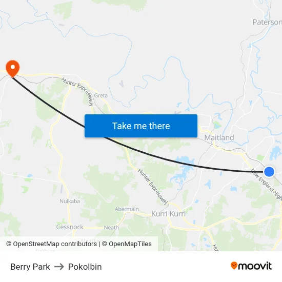 Berry Park to Pokolbin map