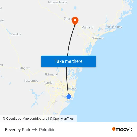 Beverley Park to Pokolbin map