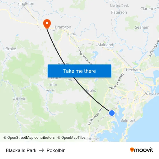 Blackalls Park to Pokolbin map
