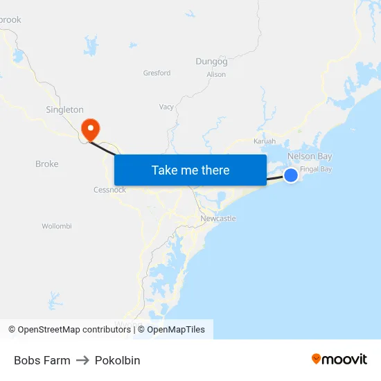 Bobs Farm to Pokolbin map