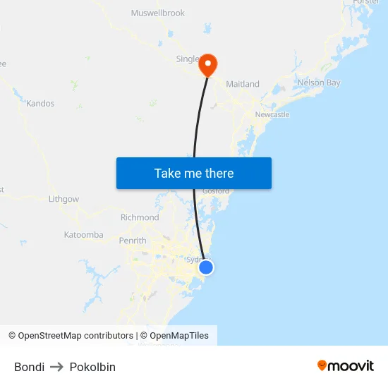 Bondi to Pokolbin map