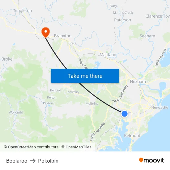 Boolaroo to Pokolbin map