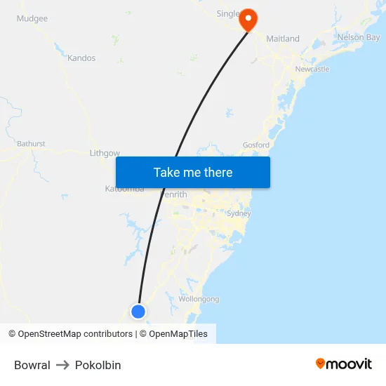 Bowral to Pokolbin map