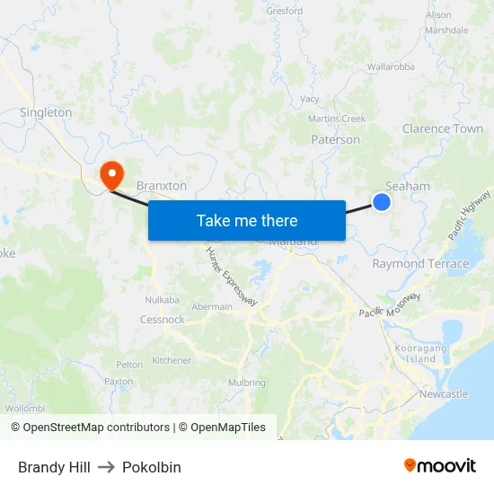 Brandy Hill to Pokolbin map