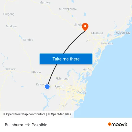 Bullaburra to Pokolbin map