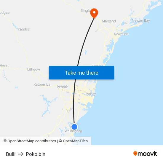 Bulli to Pokolbin map