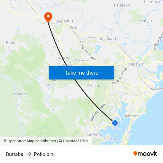 Buttaba to Pokolbin map