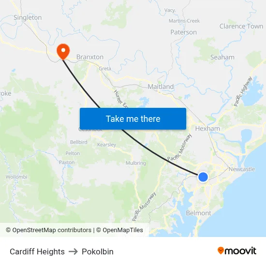 Cardiff Heights to Pokolbin map
