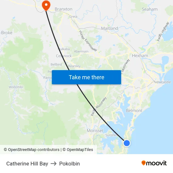 Catherine Hill Bay to Pokolbin map