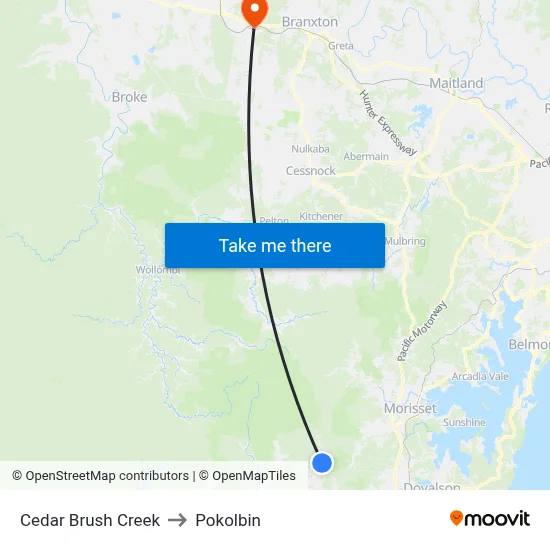 Cedar Brush Creek to Pokolbin map