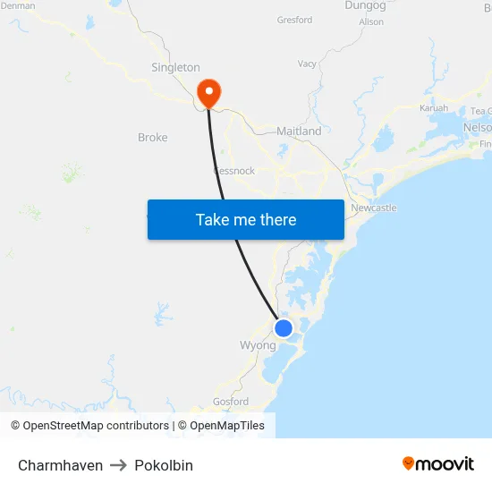 Charmhaven to Pokolbin map