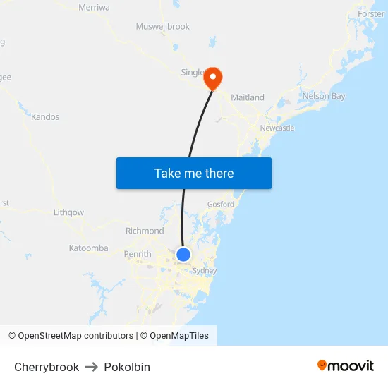 Cherrybrook to Pokolbin map