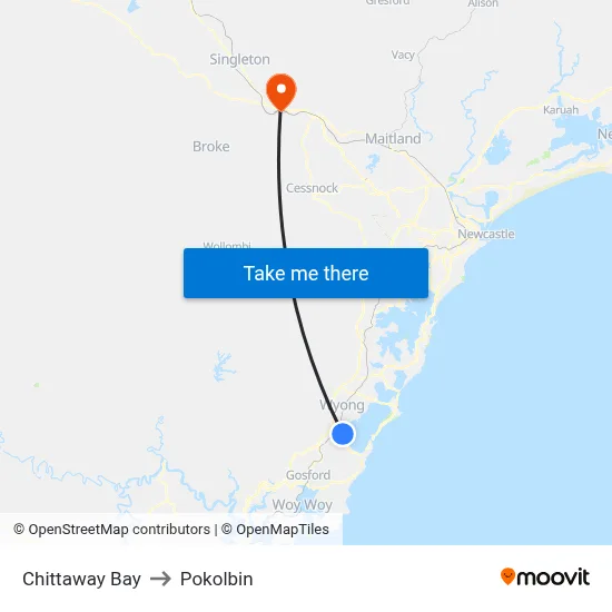 Chittaway Bay to Pokolbin map