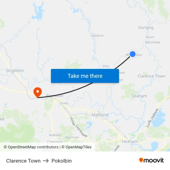 Clarence Town to Pokolbin map