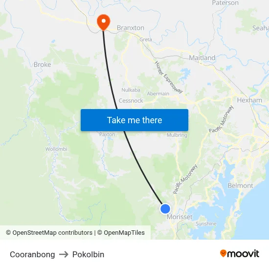 Cooranbong to Pokolbin map