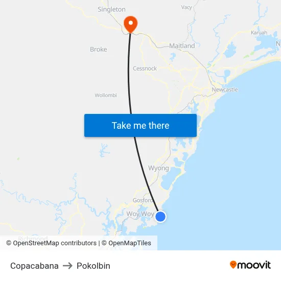 Copacabana to Pokolbin map