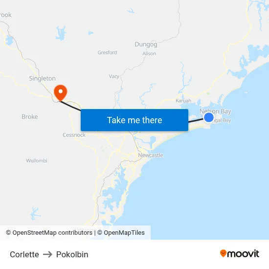 Corlette to Pokolbin map