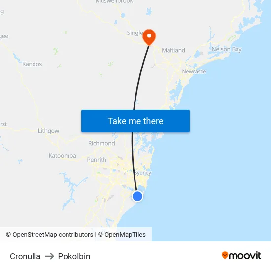 Cronulla to Pokolbin map
