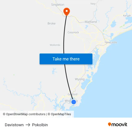 Davistown to Pokolbin map