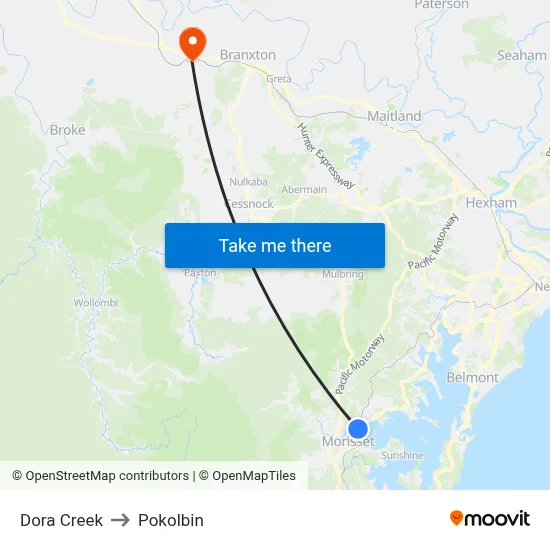 Dora Creek to Pokolbin map