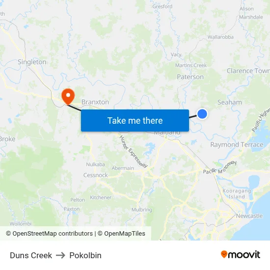 Duns Creek to Pokolbin map