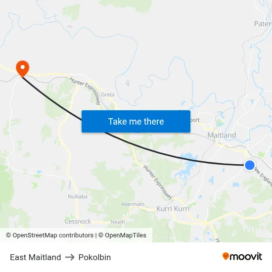 East Maitland to Pokolbin map