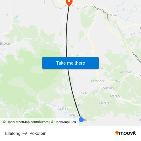 Ellalong to Pokolbin map