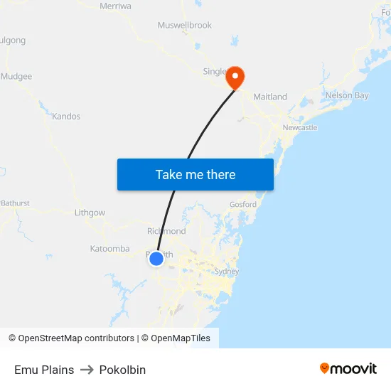 Emu Plains to Pokolbin map