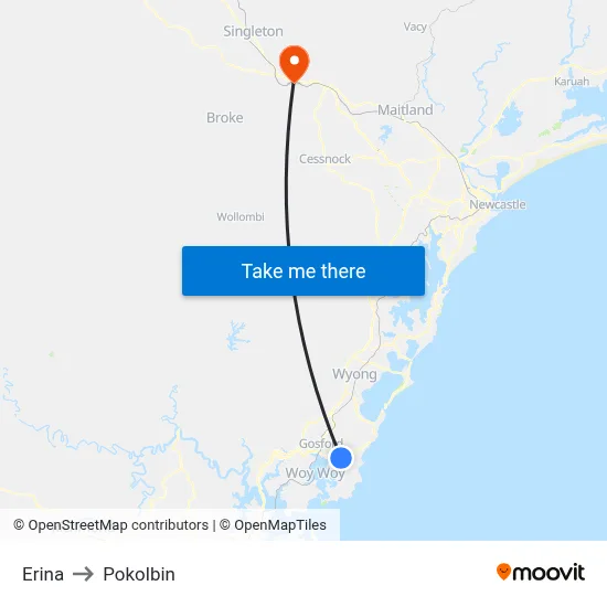 Erina to Pokolbin map