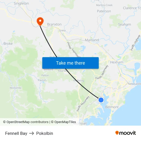 Fennell Bay to Pokolbin map