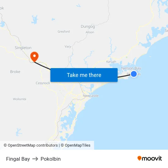 Fingal Bay to Pokolbin map