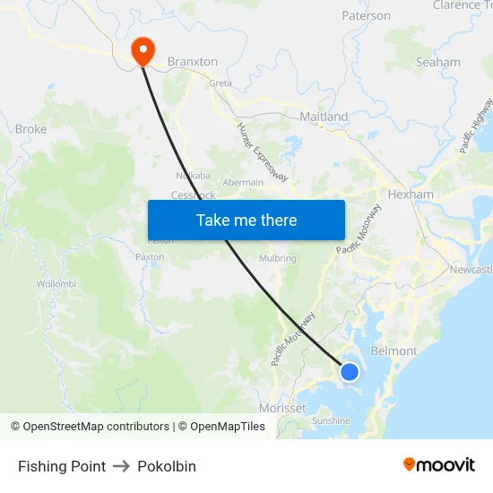 Fishing Point to Pokolbin map