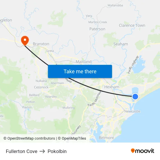 Fullerton Cove to Pokolbin map