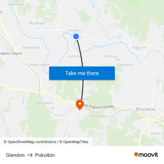 Glendon to Pokolbin map